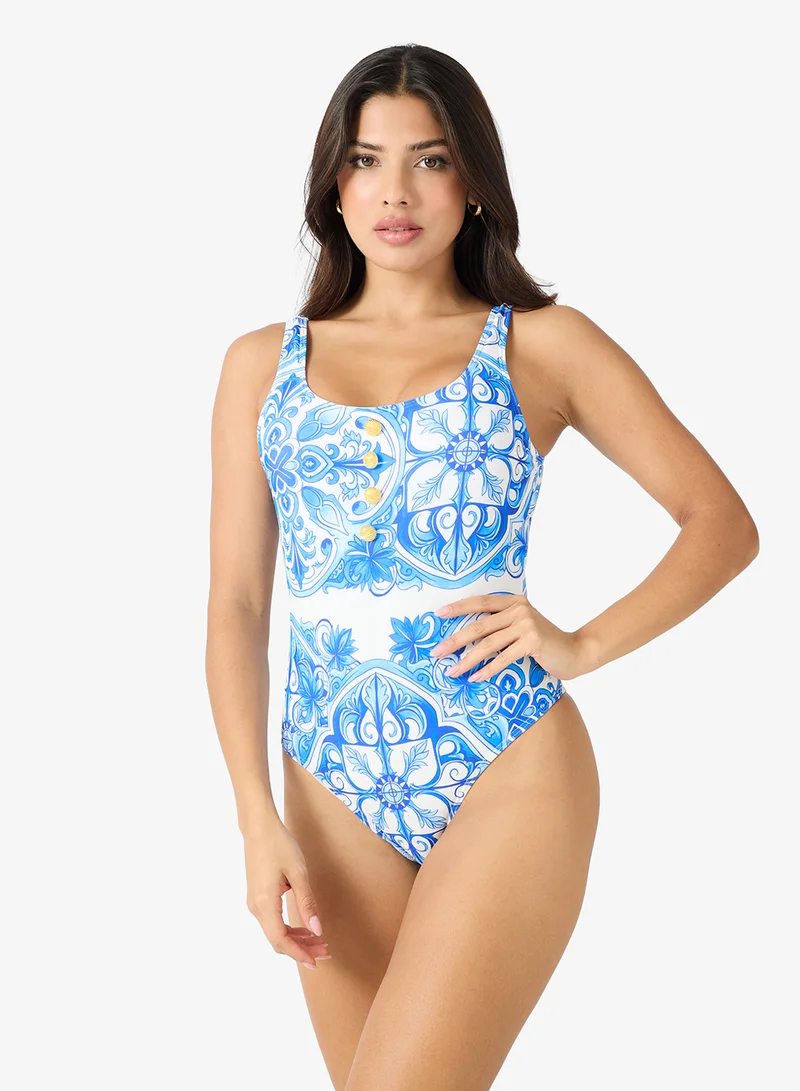 Ginger  2Pc Baroque Print Swimsuit With Cover Up Sarong for Women | Best Price UAE